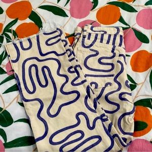 zara purple patterned wide leg jeans size 4 us 36 eur